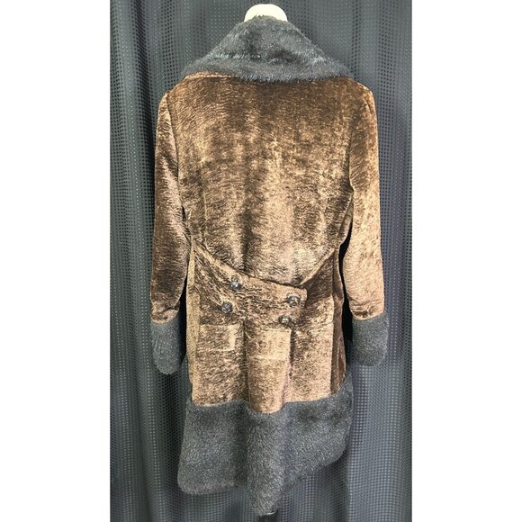 VINTAGE 60'S FAUX FUR COAT BROWN SIMULATED PERSIAN LAMB FAUX TRIM - Picture 4 of 11